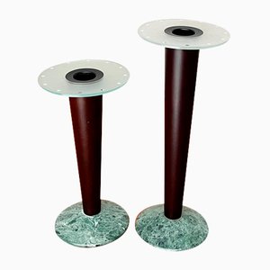 Vintage Postmodern Italian Wood and Stone Candleholders, 1980s, Set of 2