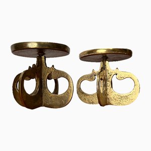 Vintage Brutalist Metal Candleholders, 1970s, Set of 2