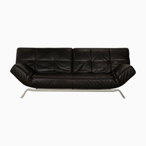 Sofá de tres plazas de cuero negro de Ligne Roset