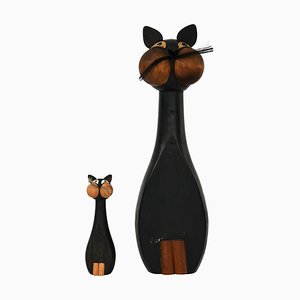 Cats in Black Lacquered Wood by Laurids Lønborg, 1960s, Set of 2
