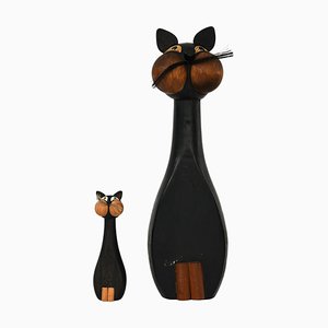 Katzen aus Schwarz Lackiertem Holz von Laurids Lønborg, 1960er, 2er Set