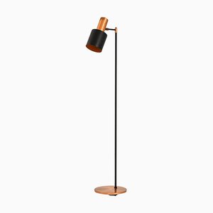 Floor Lamp in Black Lacquered Metal, Copper and Teak by Jo Hammerborg, 1950s