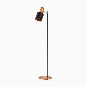 Lampadaire en Métal Laqué Noir, Cuivre et Teck par Jo Hammerborg, 1950s