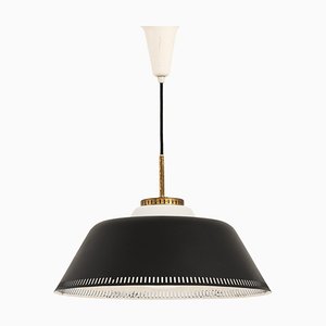 Lampada da soffitto in ottone e vetro opalino di Bent Karlby, anni '50