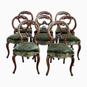 Walnut Balloon Back Dining Chairs, Set of 8