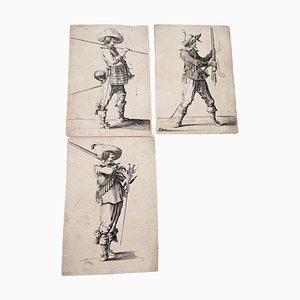 Original Engraving with Soldiers Characters, Set of 3