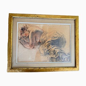 French Artist, Woman on a Bed, 19th Century, Drawing on Paper, Framed