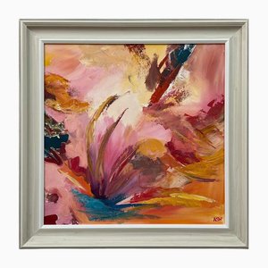 Angela Wakefield Pink Orange Red & Turquoise Expressive Abstract Canvas by Artist, 2023
