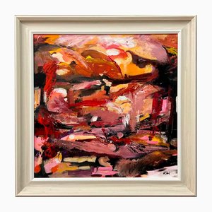 Angela Wakefield Pink Red & Orange Abstract Expressionist Painting by British Artist, 2023