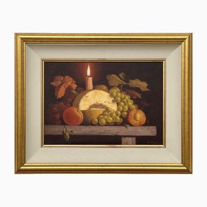 Howard Shingler, Interior Still Life with Fruit & Candle, 1985, Dipinto ad olio, Incorniciato