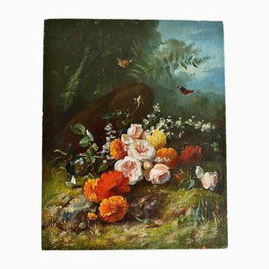 Bodegón con flores, Pintura al óleo sobre cobre