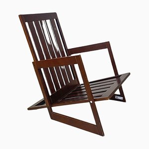 Italian Modern Slanted Wood Armchair, 1980s