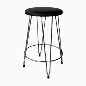 Italian Modern Stool in Black Leatherette and Steel, 1970s