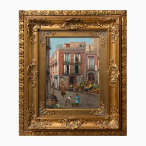 A.Amoroso, Foreshortening of the Neighborhoods of Naples, 20th Century, Oil on Canvas, Framed