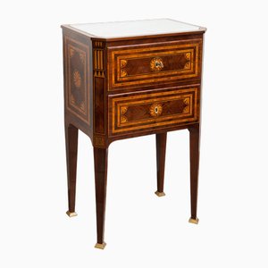 Antique Sicilian Louis XVI Bedside Table in Exotic Wood with White Marble Top, 19th Century