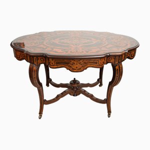 French Napoleon III Table or Desk in Precious Exotic Woods with Silver Inlay Grafts, 19th Century