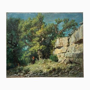 Louis Delorme, Foresta e rocce, fine XIX secolo, Olio su tela