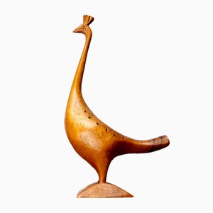 Figura de pavo real vintage de madera