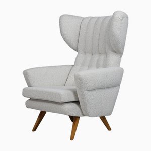 Mid-Century Sessel mit hoher Rückenlehne aus neu bezogenem Bouclé-Stoff, 1950er