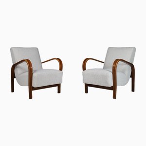 Poltrone in legno curvato e Bouclé di Karel Koželka & Antonín Kropáček, anni '40