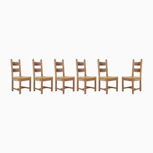 Farmhouse Oak and Rush Dining Chairs, 1960s, Set of 6
