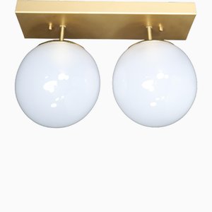 Mid-Century Modern Ceiling Light with White Ice Glass Globes, 1960s