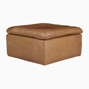 Large Swiss Pouf in Patinated Cognac Leather from De Sede, 1970s