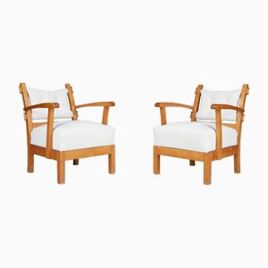 Vintage Lounge Chairs with Sculptural Elm, 1950s, Set of 2