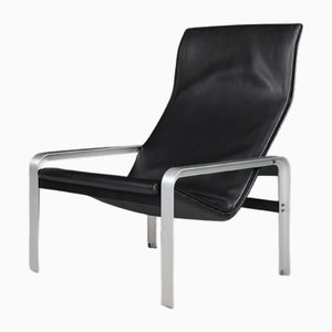 Italian Black Leather Lounge Chair by Matteo Grassi, 1970s