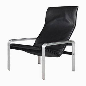 Sillón italiano de cuero negro de Matteo Grassi, años 70