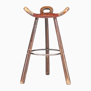 Brutalist Stained Beech Bar Stool, 1970s