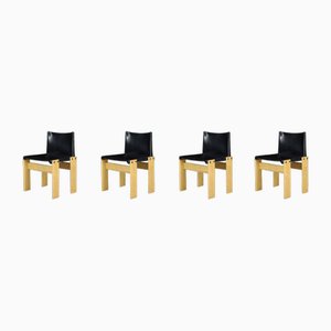 Black Leather Monk Dining Chairs by Afra & Tobia Scarpa for Molteni, 1974, Set of 4