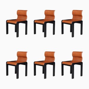 Chaises de Salle à Manger en Cuir Cognac par Afra & Tobia Scarpa, Italie, 1966, Set de 6