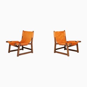 Set of Lounge Chairs in Walnut and Cognac Leather from Paco Muñoz Riaza, Spain, 1960s