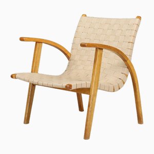 Easy Chair Jan Vanek en Chêne Courbé et Toile, Praque, 1930s