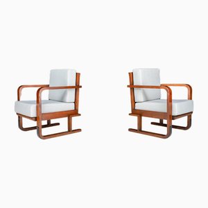 Art Deco Armchairs in Oak Bentwood and New Upholstery, Austria, 1930s, Set of 2