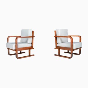 Set of Art Deco Armchairs in Oak Bentwood and New Upholstery, Austria, 1930s