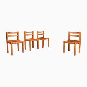 Elm and Cognac Leather Dining Room Chairs, Italy, 1950s, Set of 4