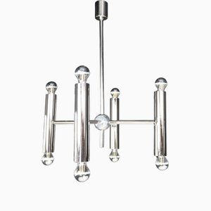 Mid-Century Modern Chandelier in Polished Steel with Eight Lights, Germany, 1960s