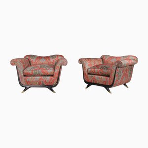 Lounge Chairs in Walnut, Fabric, and Brass by Guglielmo Ulrich, Italy, 1930s, Set of 2