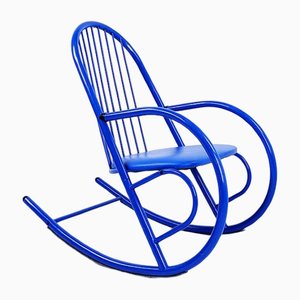 Blue Lacquered Tubular Metal Rocking Chair, 1970s