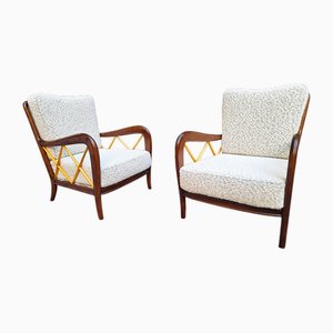 Black and White Fabric Armchairs with Wooden Legs by Paolo Buffa, 1950s, Set of 2