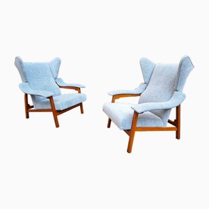 Poltrone in tessuto azzurro di Franco Albini per Cassina, anni '90, '50, set di 2