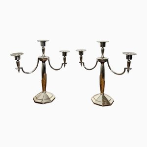 Candelabros eduardianos antiguos bañados en plata, década de 1900. Juego de 2