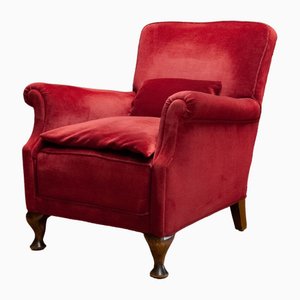 Lounge Chair in Wine Red Velvet / Velour, Denmark, 1930s