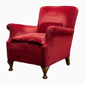 Sillón de terciopelo / terciopelo rojo vino, Dinamarca, años 30