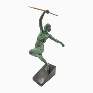 Art Deco Figurine of Amazon Woman Hunting by Fayral for Max Le Verrier, France, 1920s