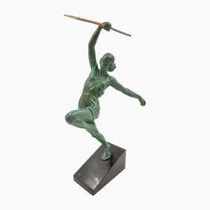 Figura Art Déco de mujer amazona cazando de Fayral para Max Le Verrier, Francia, años 20