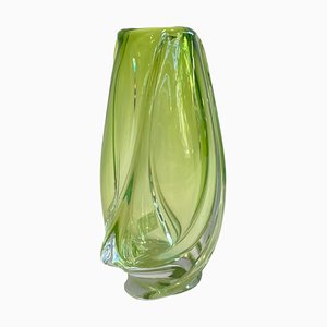 Jarrón de cristal verde de Val St Lambert, años 70