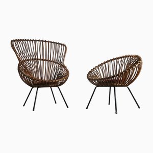 Rattan Stühle im Stil von Franco Albini, 1960er, 2er Set